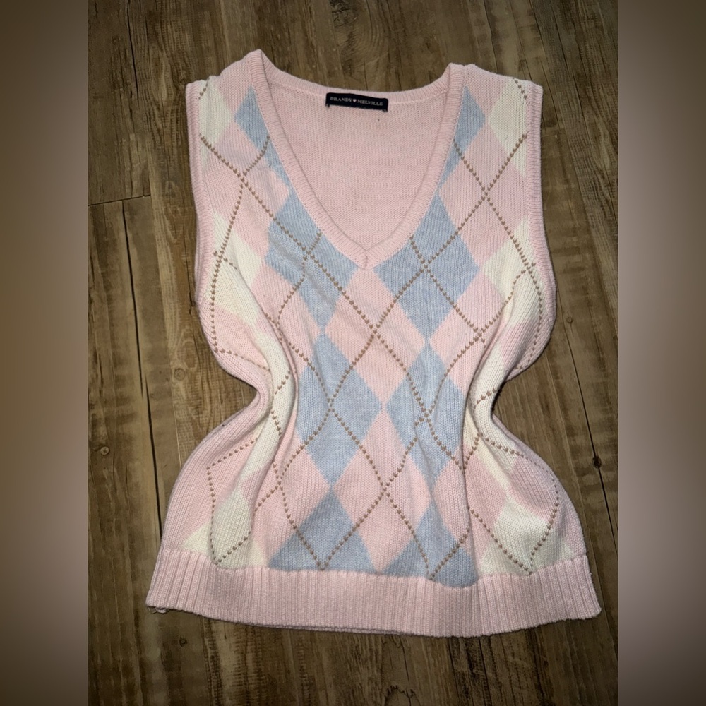 Brandy melville Pink and blue Gingham sweater vest #argyle